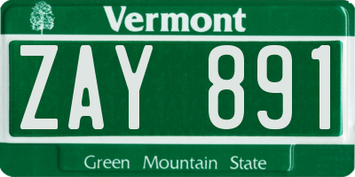 VT license plate ZAY891