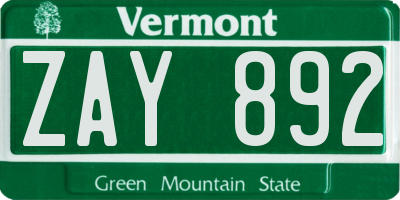 VT license plate ZAY892