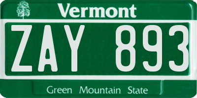 VT license plate ZAY893