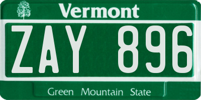 VT license plate ZAY896