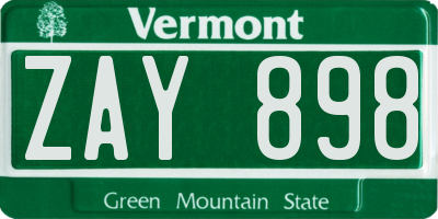 VT license plate ZAY898
