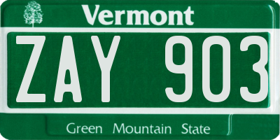 VT license plate ZAY903