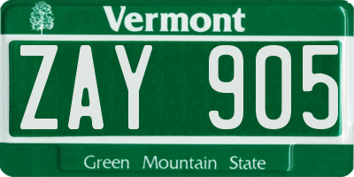 VT license plate ZAY905