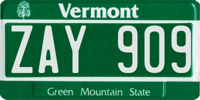 VT license plate ZAY909
