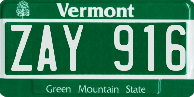 VT license plate ZAY916