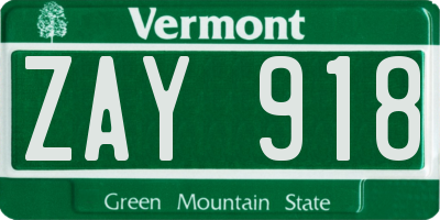 VT license plate ZAY918