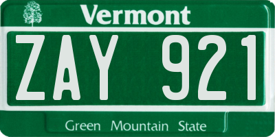 VT license plate ZAY921