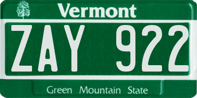 VT license plate ZAY922