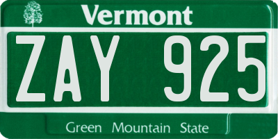 VT license plate ZAY925