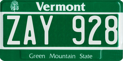 VT license plate ZAY928