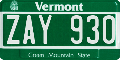VT license plate ZAY930