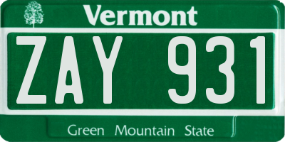 VT license plate ZAY931