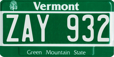 VT license plate ZAY932