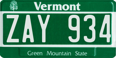 VT license plate ZAY934