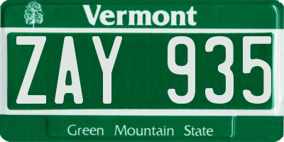 VT license plate ZAY935