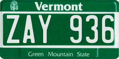 VT license plate ZAY936