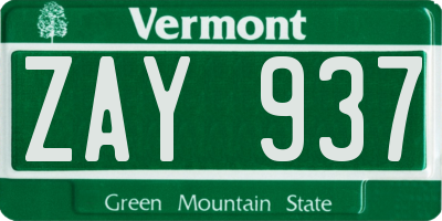 VT license plate ZAY937