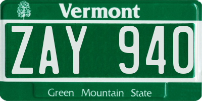 VT license plate ZAY940