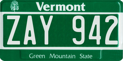 VT license plate ZAY942