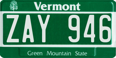 VT license plate ZAY946