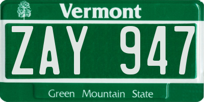 VT license plate ZAY947