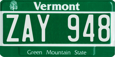 VT license plate ZAY948