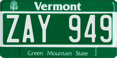VT license plate ZAY949