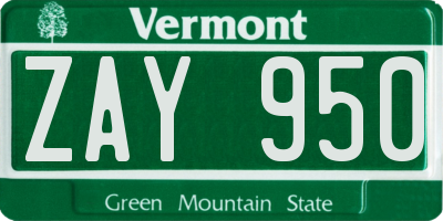 VT license plate ZAY950