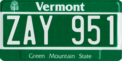 VT license plate ZAY951