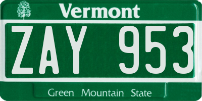 VT license plate ZAY953