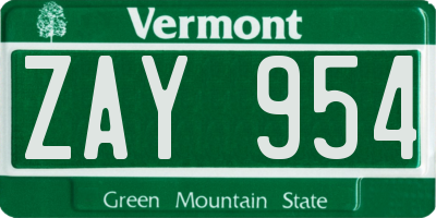 VT license plate ZAY954