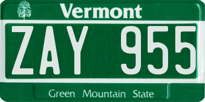 VT license plate ZAY955
