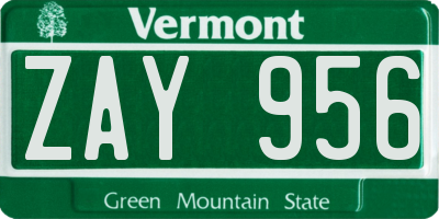 VT license plate ZAY956