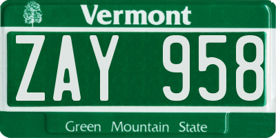 VT license plate ZAY958