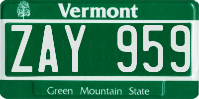 VT license plate ZAY959