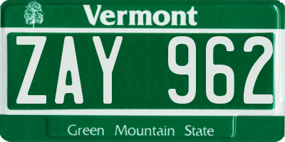 VT license plate ZAY962