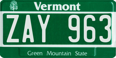 VT license plate ZAY963
