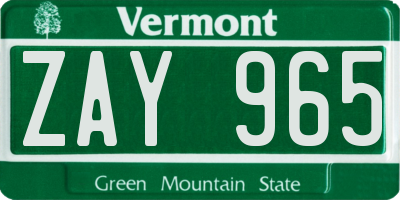 VT license plate ZAY965