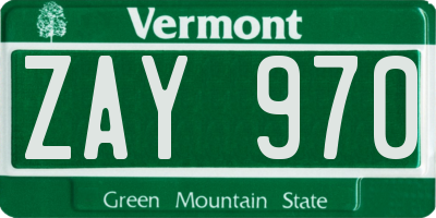 VT license plate ZAY970