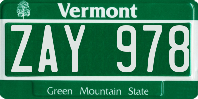 VT license plate ZAY978