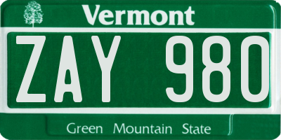 VT license plate ZAY980