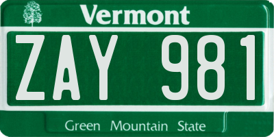VT license plate ZAY981