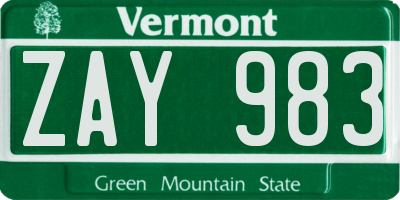 VT license plate ZAY983