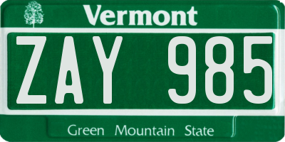 VT license plate ZAY985