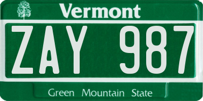 VT license plate ZAY987