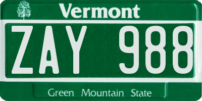 VT license plate ZAY988