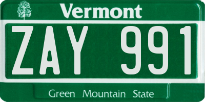 VT license plate ZAY991