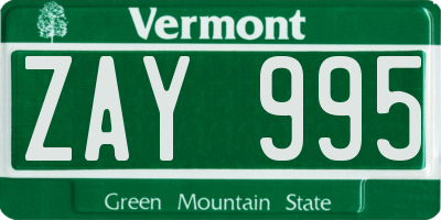 VT license plate ZAY995