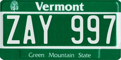 VT license plate ZAY997