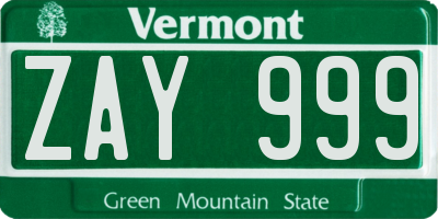 VT license plate ZAY999